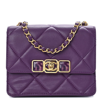 Chanel Calfskin Resin Quilted Mini Flap Purple 1 of 11