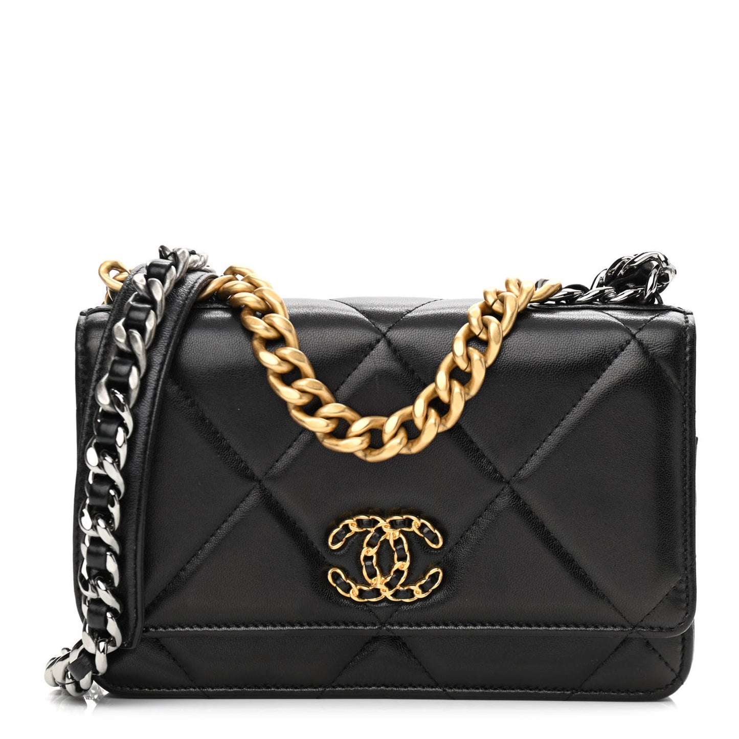 Lambskin Quilted Chanel 19 Wallet On Chain WOC Black