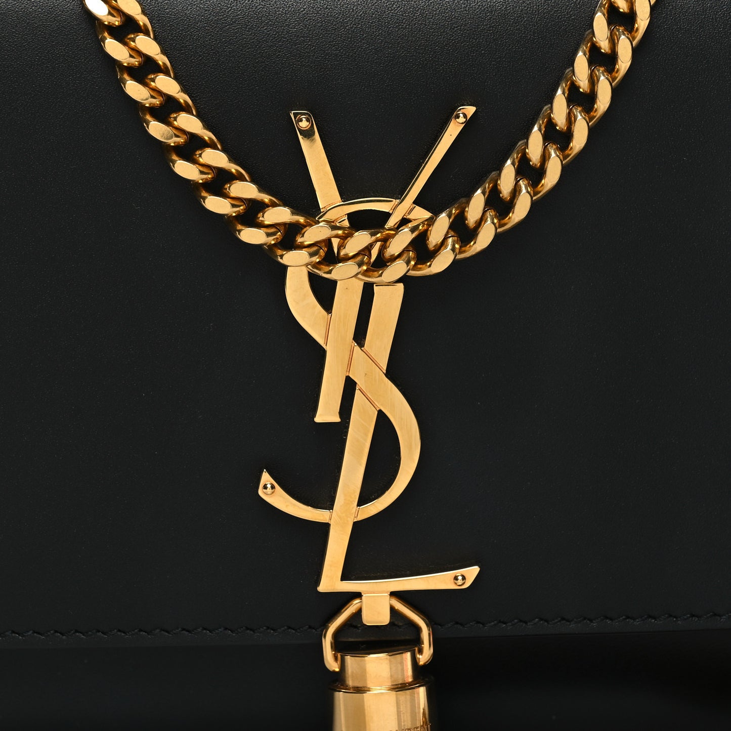 Calfskin Small Classic Monogram Kate Tassel Satchel Black
