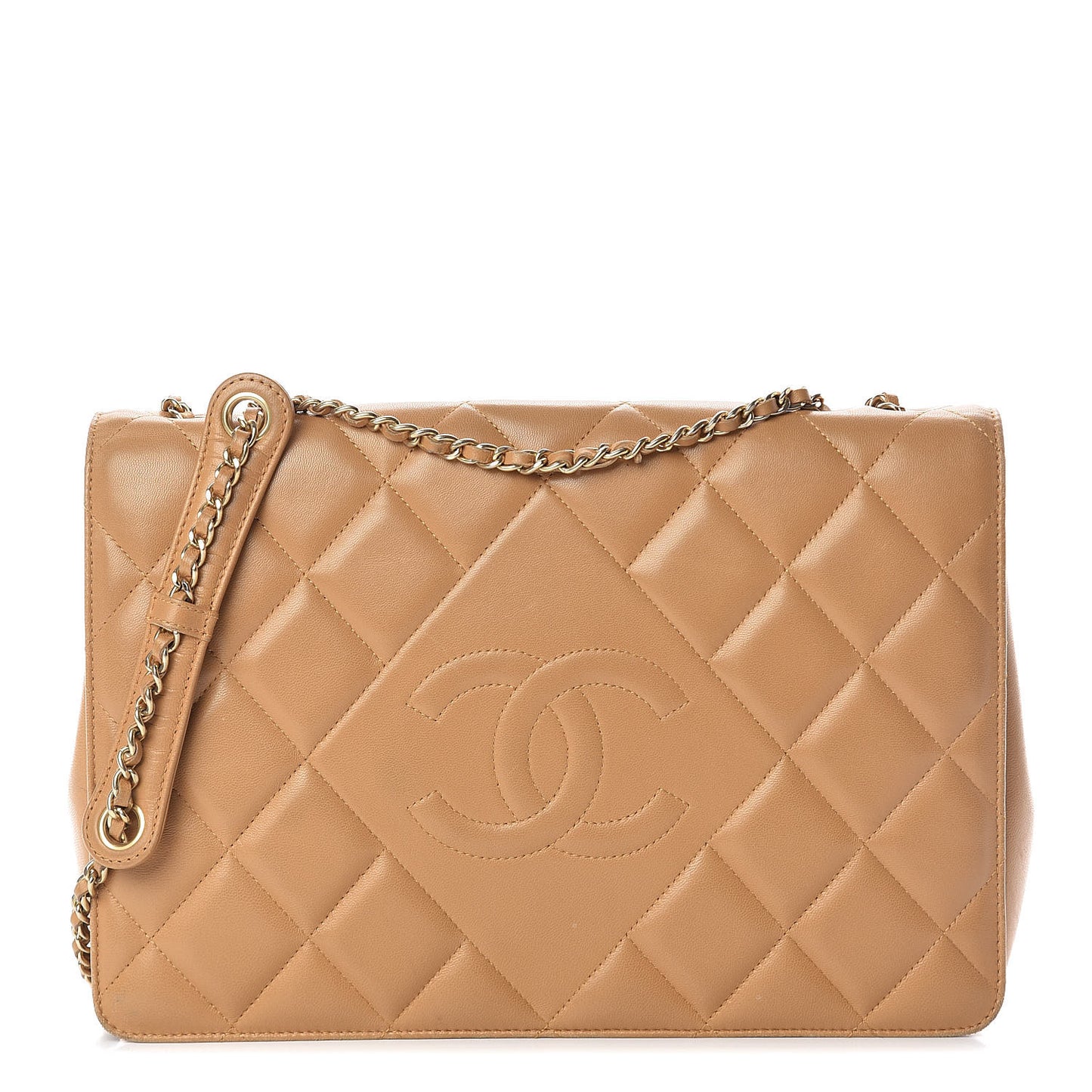 Lambskin Quilted Medium Diamond CC Flap Beige