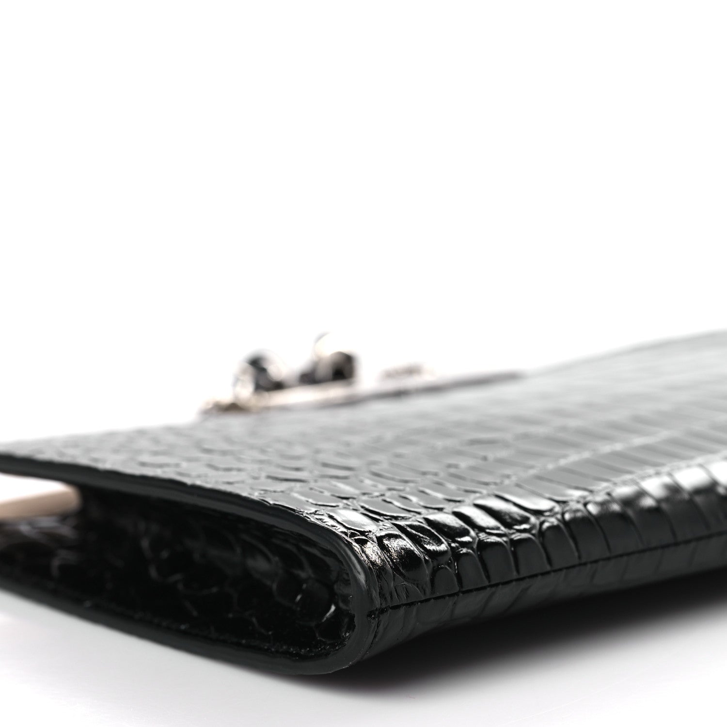 Alexander McQueen Calfskin Crocodile Embossed Knuckle Flat Clutch Black 7 of 9