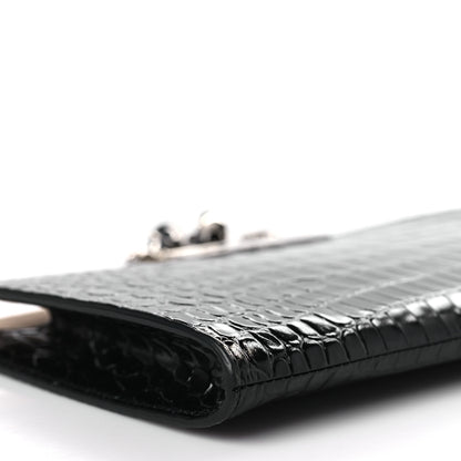 Alexander McQueen Calfskin Crocodile Embossed Knuckle Flat Clutch Black 7 of 9
