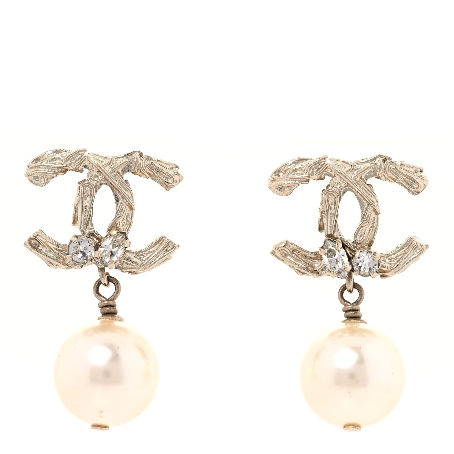 Chanel Pearl Crystal CC Drop Earrings Gold 1 of 5