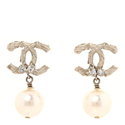 Chanel Pearl Crystal CC Drop Earrings Gold 1 of 5