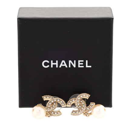 Chanel Crystal Pearl CC Drop Earrings Gold 5 of 5