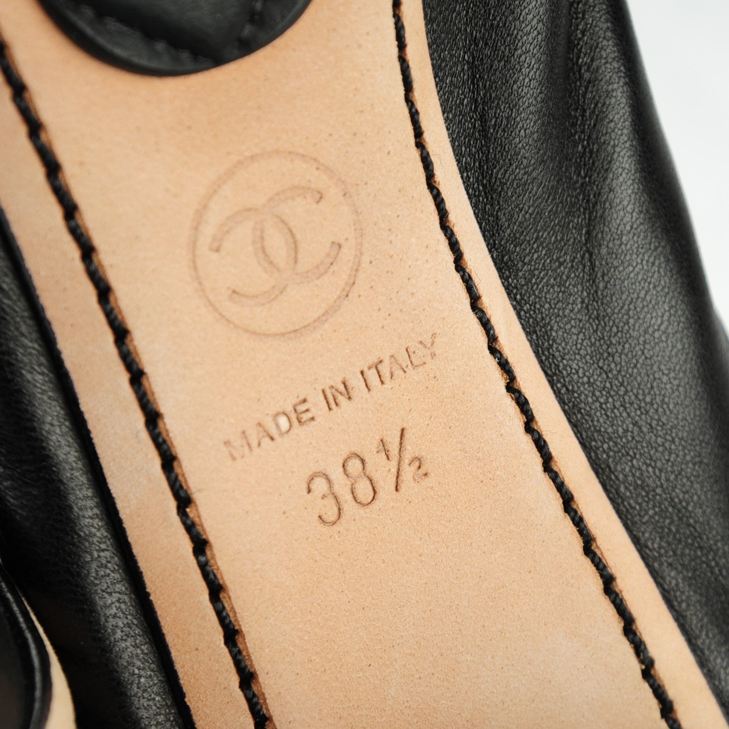 Chanel Lambskin Patent CC Elastic Cap Toe Ballerina Pumps 38.5 Black 6 of 7