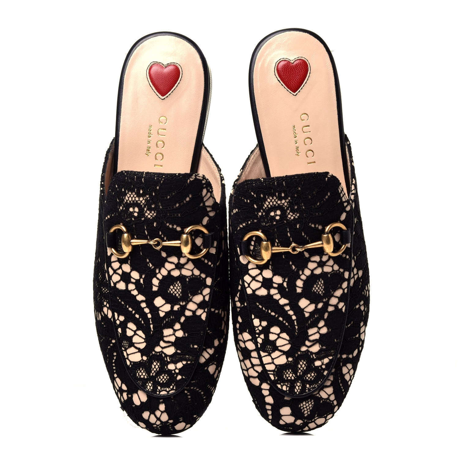 Gucci Lace Malaga Kid Womens Princetown Slippers 35 Black Skin Rose 7 of 10