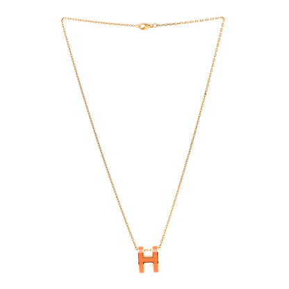 Hermes Lacquered Gold Pop H Pendant Necklace Orange 3 of 7