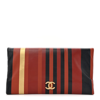 Chanel Lambskin Paris-Greece Striped Foldover Clutch Navy and Red 1 of 7