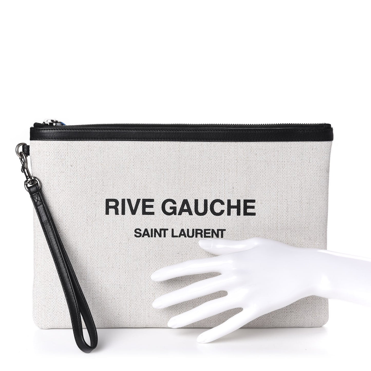 Linen Canvas Rive Gauche Zipped Pouch Optic White