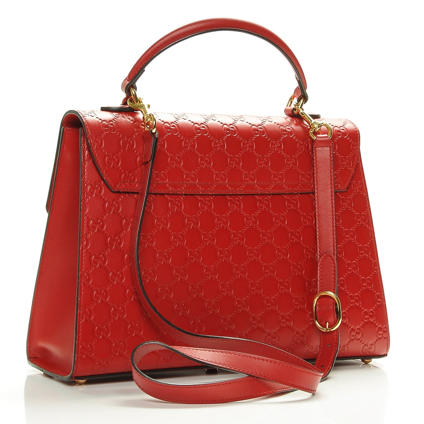Guccissima Signature Medium Padlock Top Handle Bag Hibiscus Red