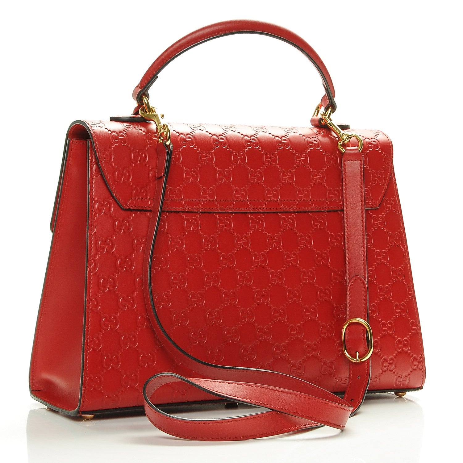 Gucci Guccissima Signature Medium Padlock Top Handle Bag Hibiscus Red 3 of 7