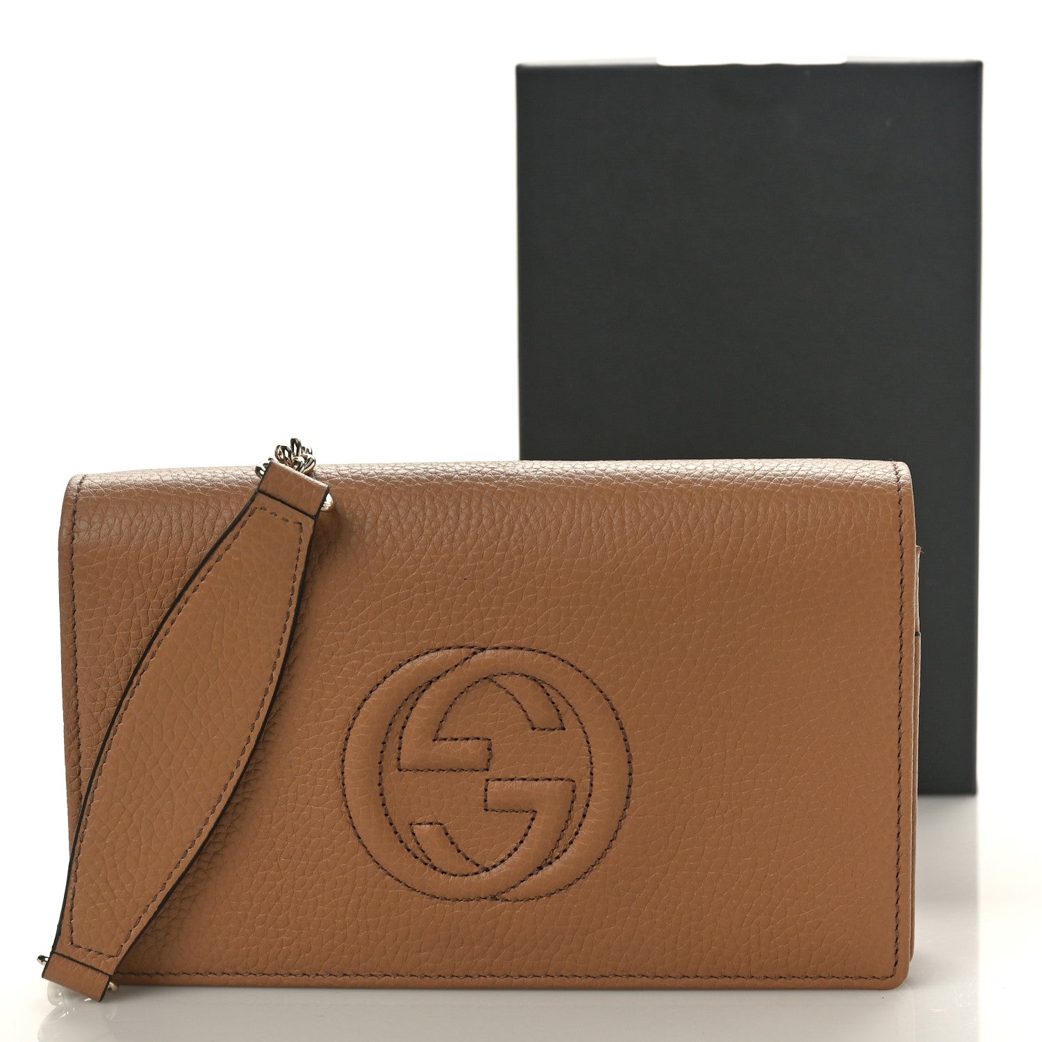 Gucci Pebbled Calfskin Soho Wallet On Chain Camelia 10 of 10