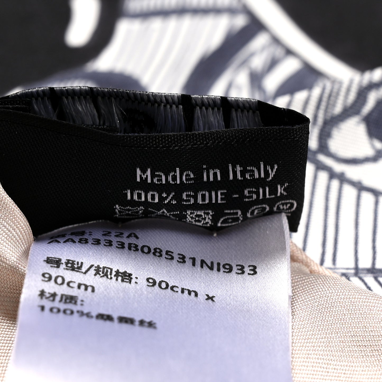 Silk CC Scarf Black Blue Beige
