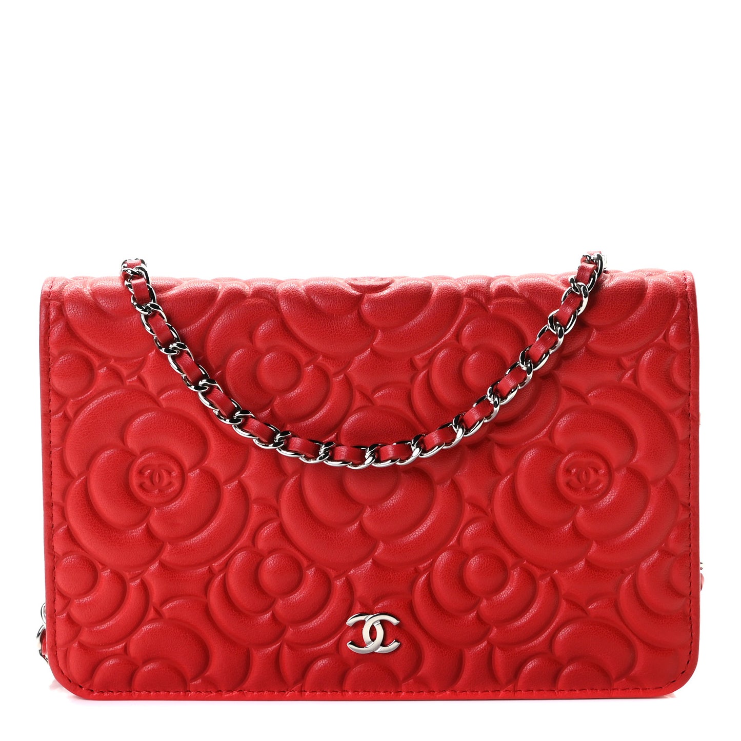 Caviar Camellia Embossed Wallet On Chain WOC Red