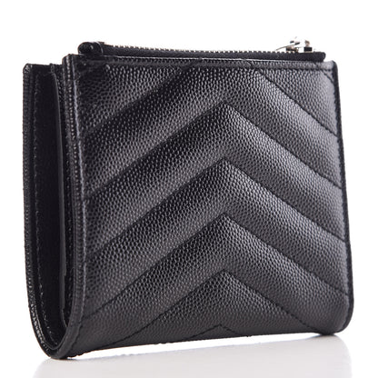 Saint Laurent Grain De Poudre Matelasse Chevron Monogram Zipped Card Case Black 3 of 6