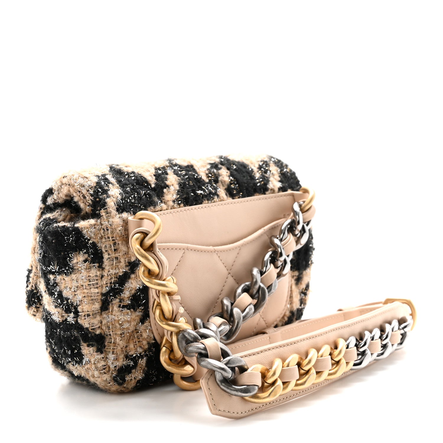 Chanel Tweed Quilted Chanel 19 Waist Bag Beige Black 2 of 9