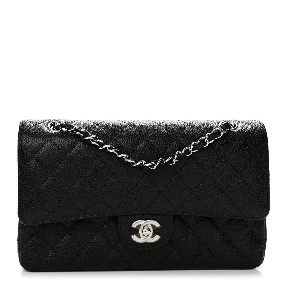 Caviar Quilted Medium Double Flap Black