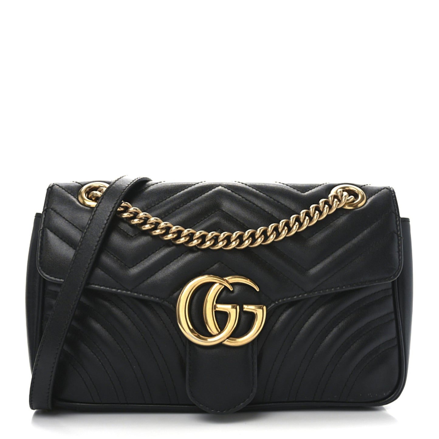 Calfskin Matelasse Small GG Marmont Shoulder Bag Black