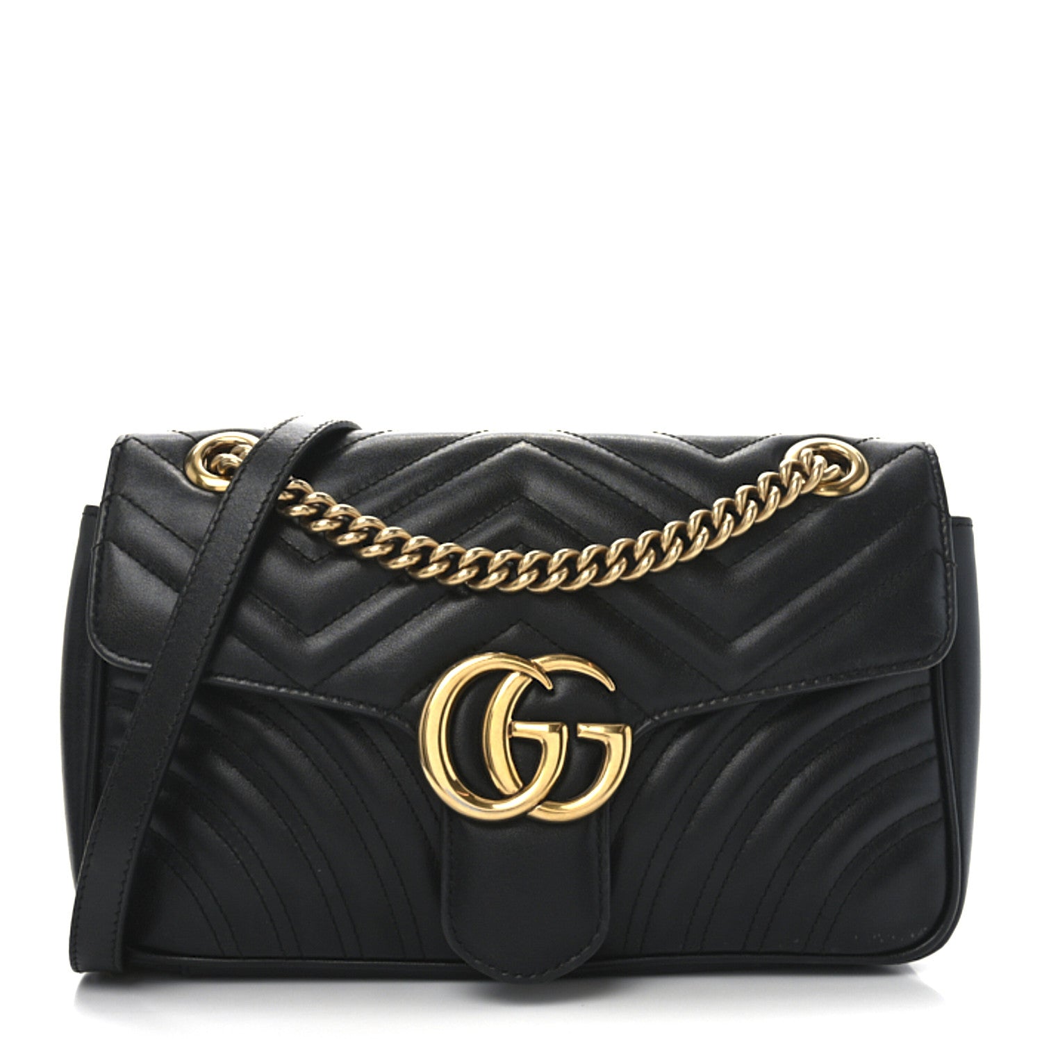 Gucci Calfskin Matelasse Small GG Marmont Shoulder Bag Black 1 of 10