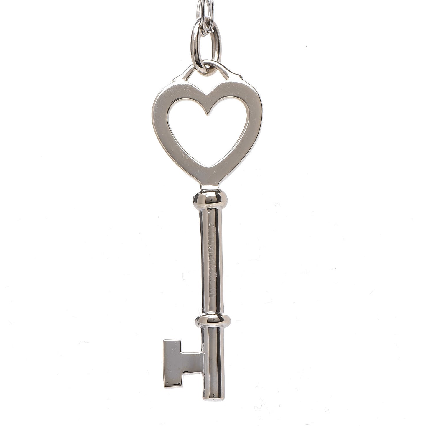 18K White Gold Diamond Mini Heart Key Charm Pendant Link Necklace