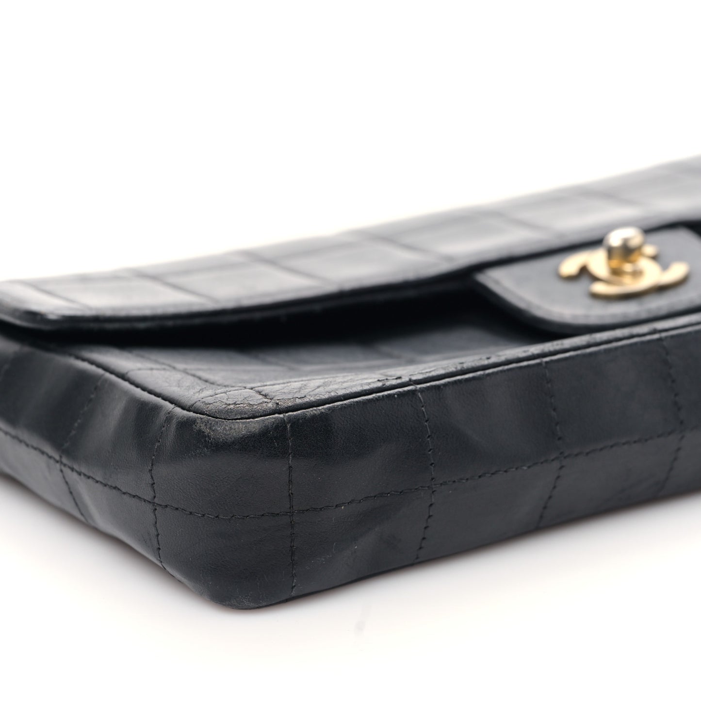 Lambskin East West Chocolate Bar Flap Black