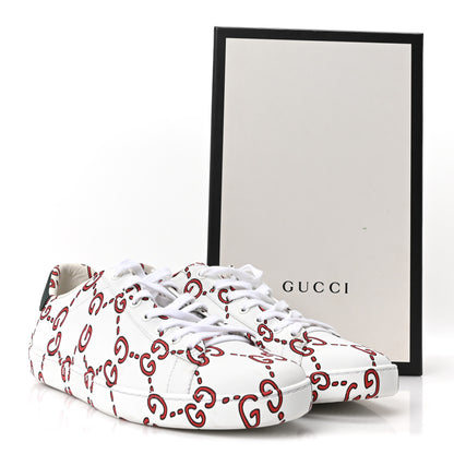 Gucci Calfskin GucciGhost Print Womens Ace Sneakers 40.5 White Hibiscus Red 10 of 10