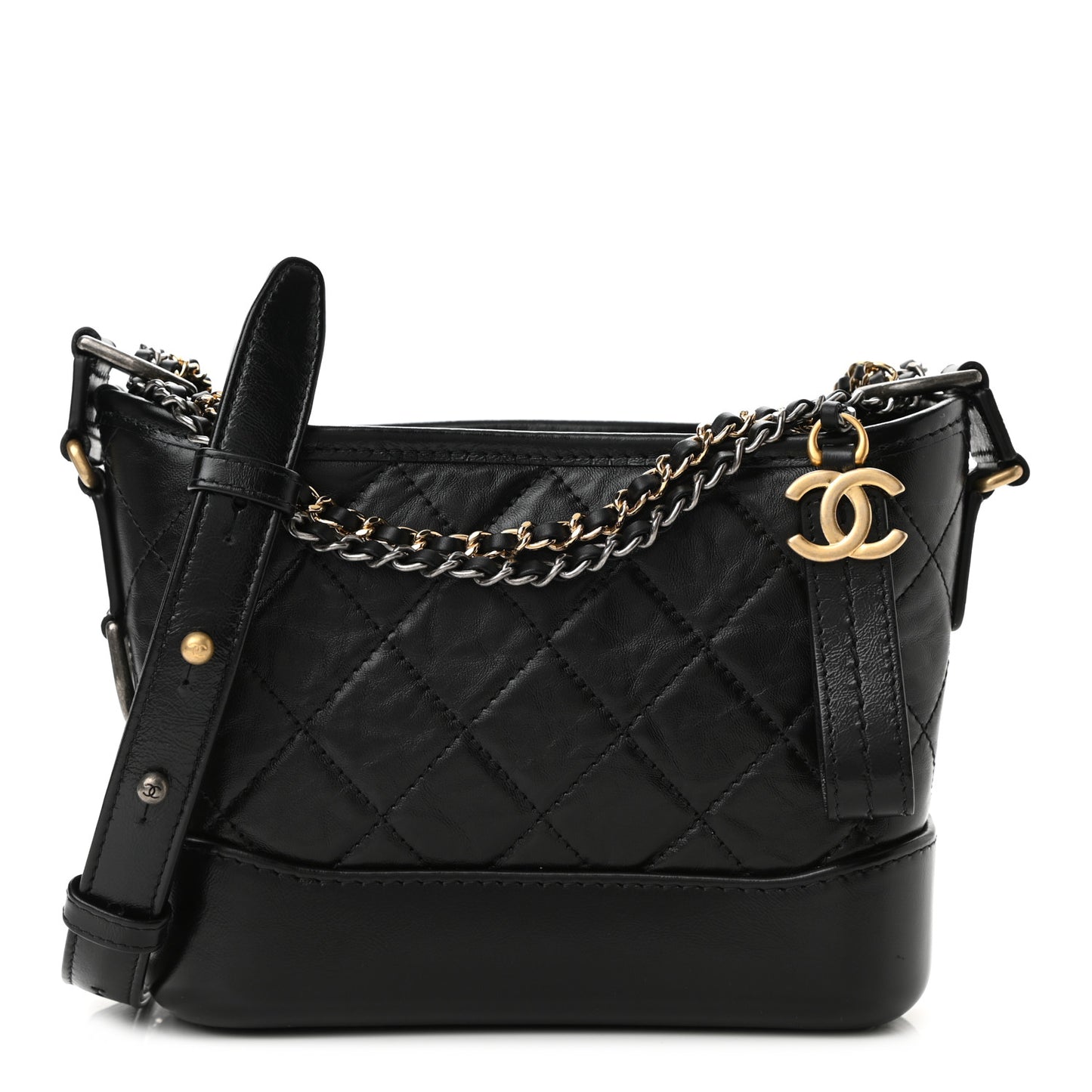 Aged Calfskin Quilted Small Gabrielle Hobo Black