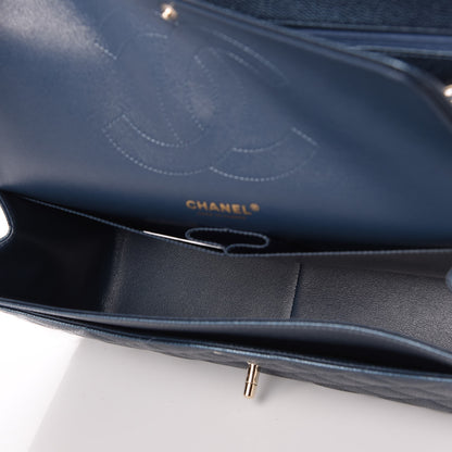 Chanel Metallic Caviar Quilted Jumbo Double Flap Dark Blue 6 of 10