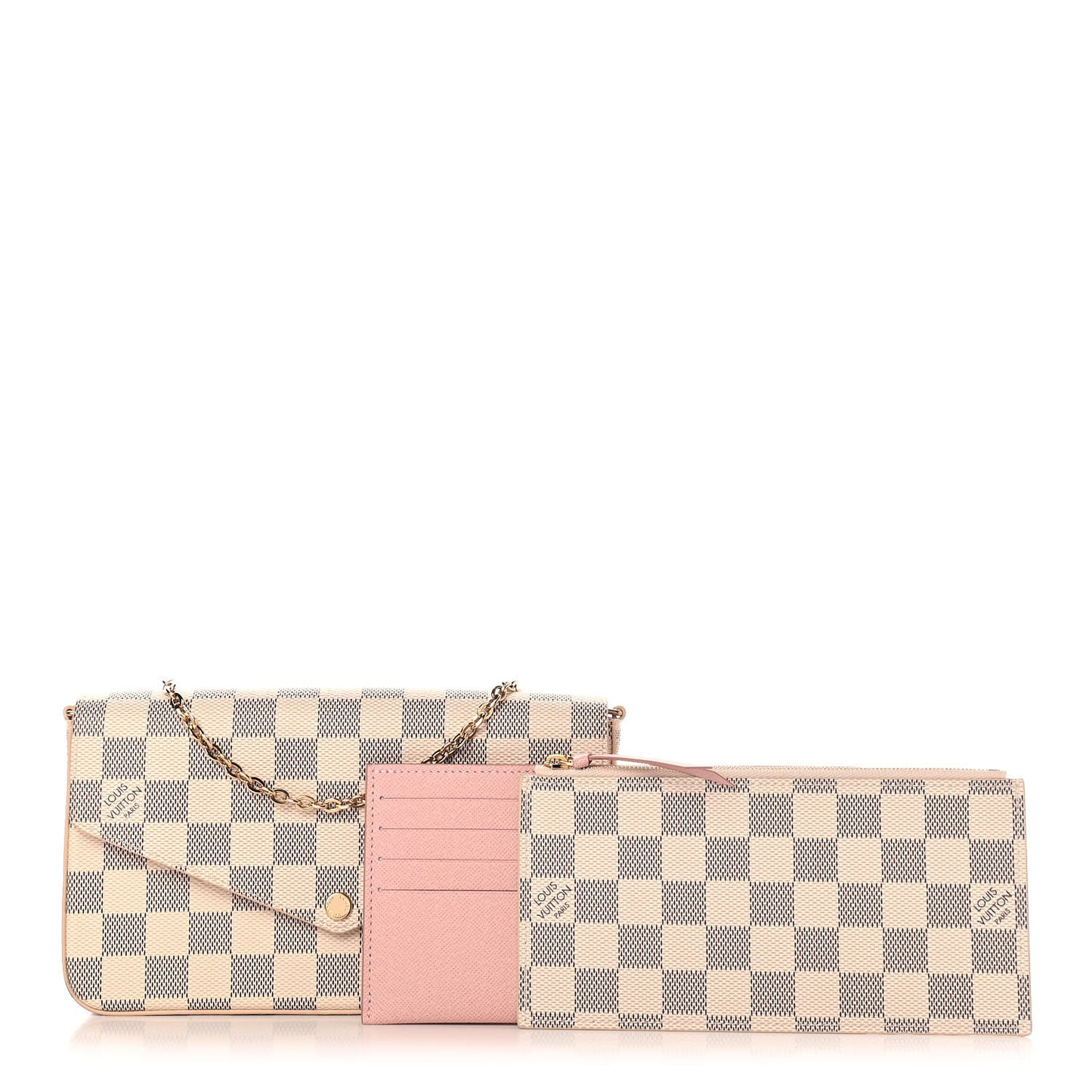 Damier Azur Pochette Felicie Chain Wallet Rose Ballerine