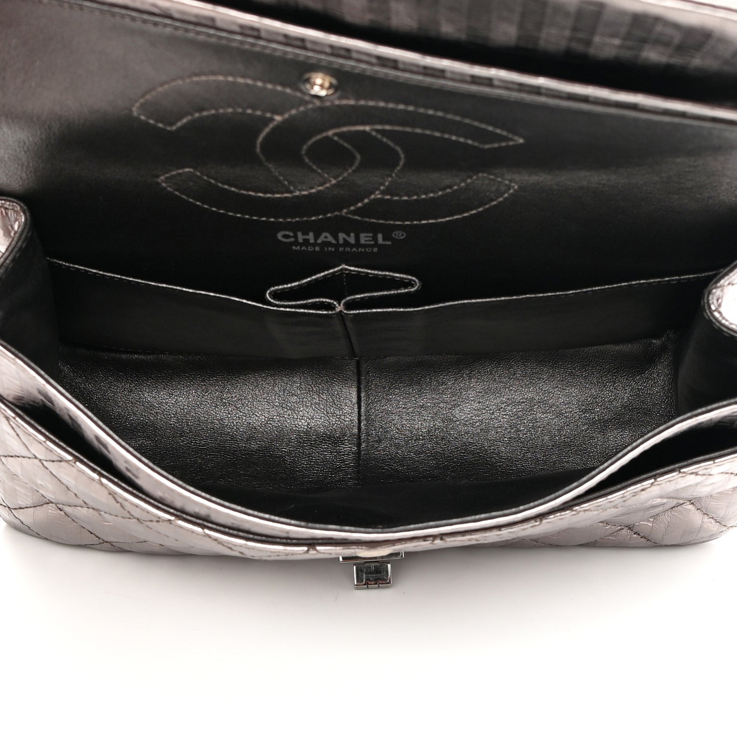 Metallic Striped Calfskin 2.55 Reissue 226 Flap Dark Silver