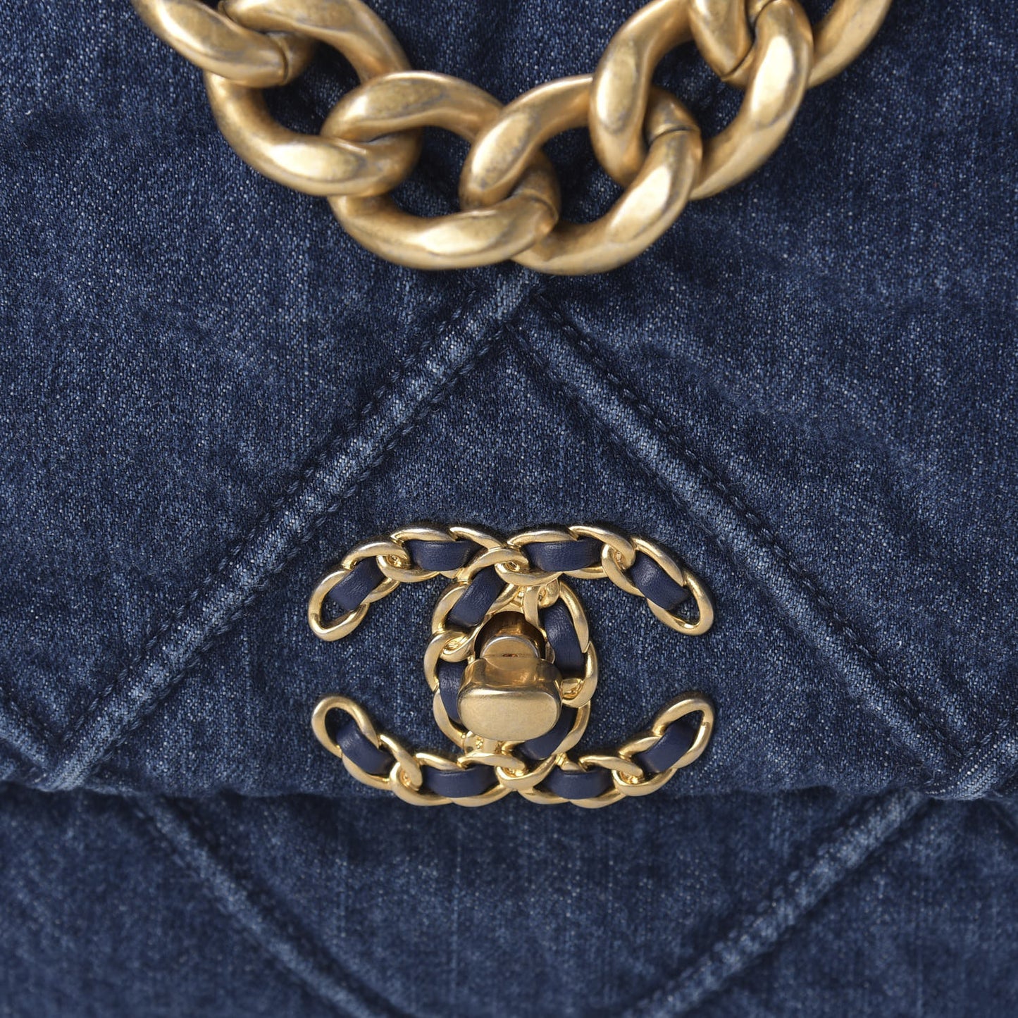 Denim Quilted Large Chanel 19 Flap Blue