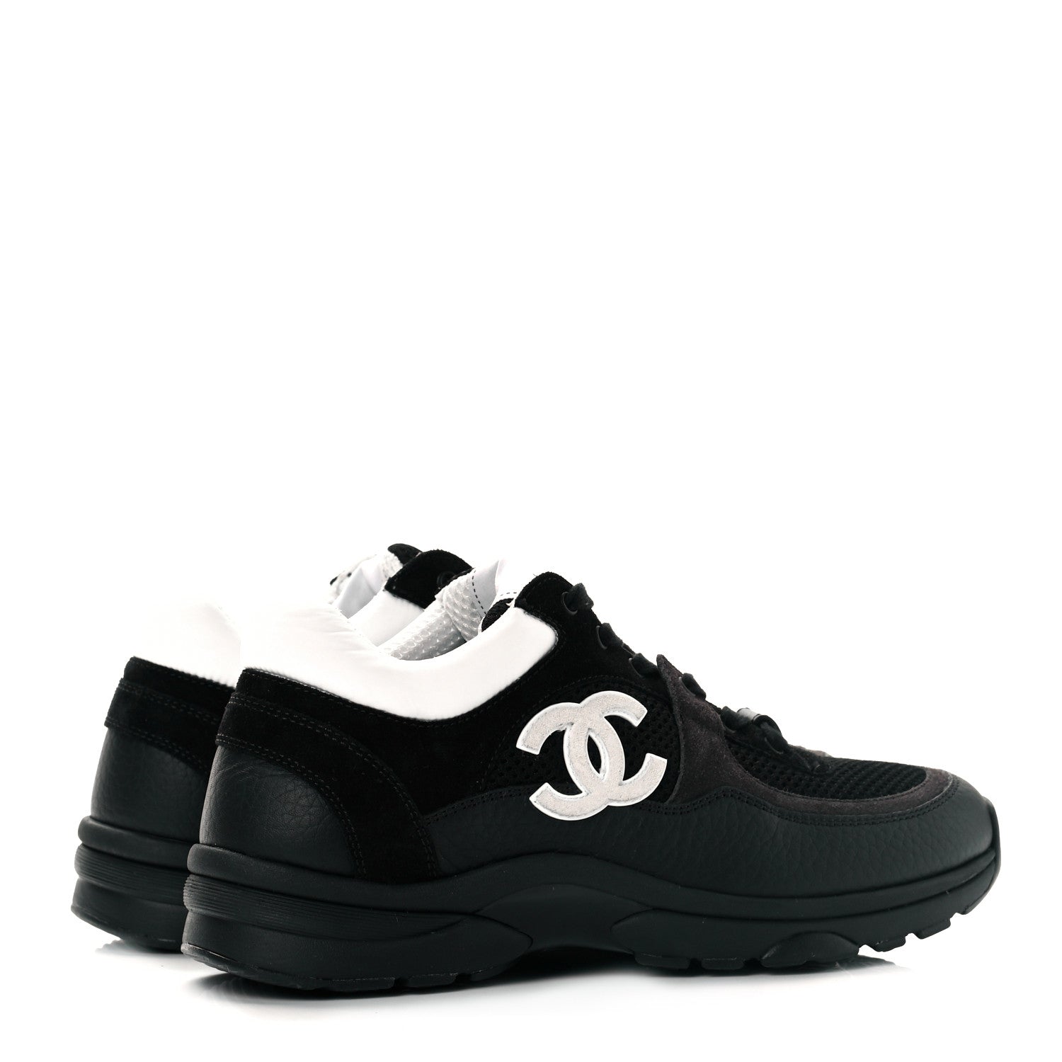 Chanel Mesh Suede Grained Calfskin Womens CC Sneakers 37 Black White 4 of 8