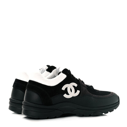 Chanel Mesh Suede Grained Calfskin Womens CC Sneakers 37 Black White 4 of 8