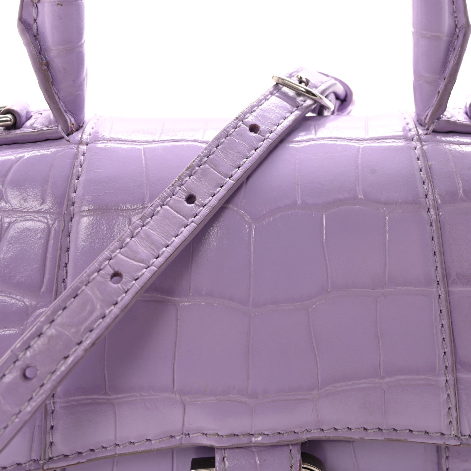 Balenciaga Shiny Calfskin Crocodile Embossed Hourglass Top Handle Bag XS Lilac 8 of 10