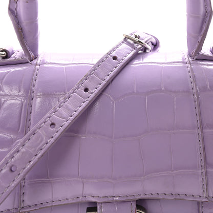 Balenciaga Shiny Calfskin Crocodile Embossed Hourglass Top Handle Bag XS Lilac 8 of 10