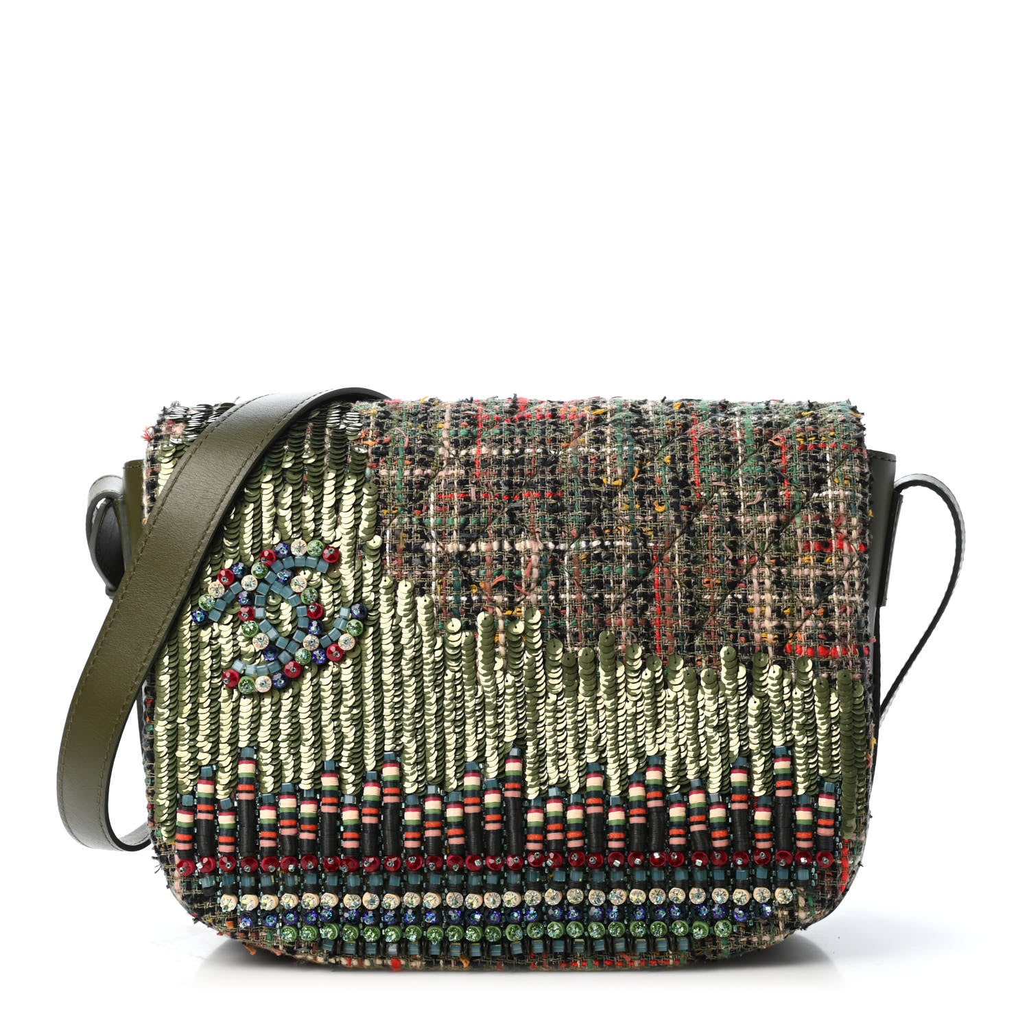 Chanel Tweed Sequins Havana Stroll Messenger Khaki 1 of 4