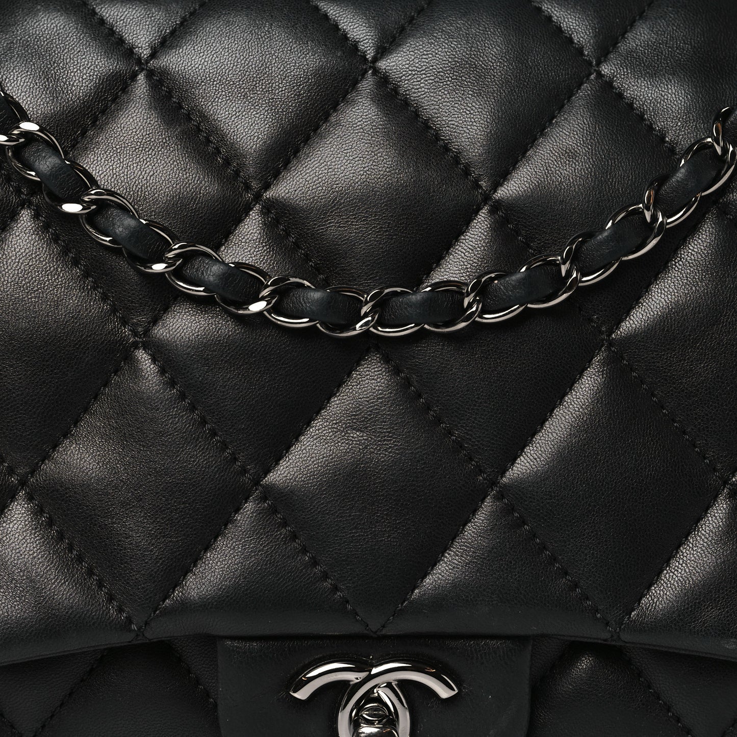 Lambskin Quilted Jumbo 3 Flap Black