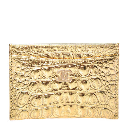 Chanel Metallic Calfskin Crocodile Embossed Cocodile Card Holder Gold 1 of 10