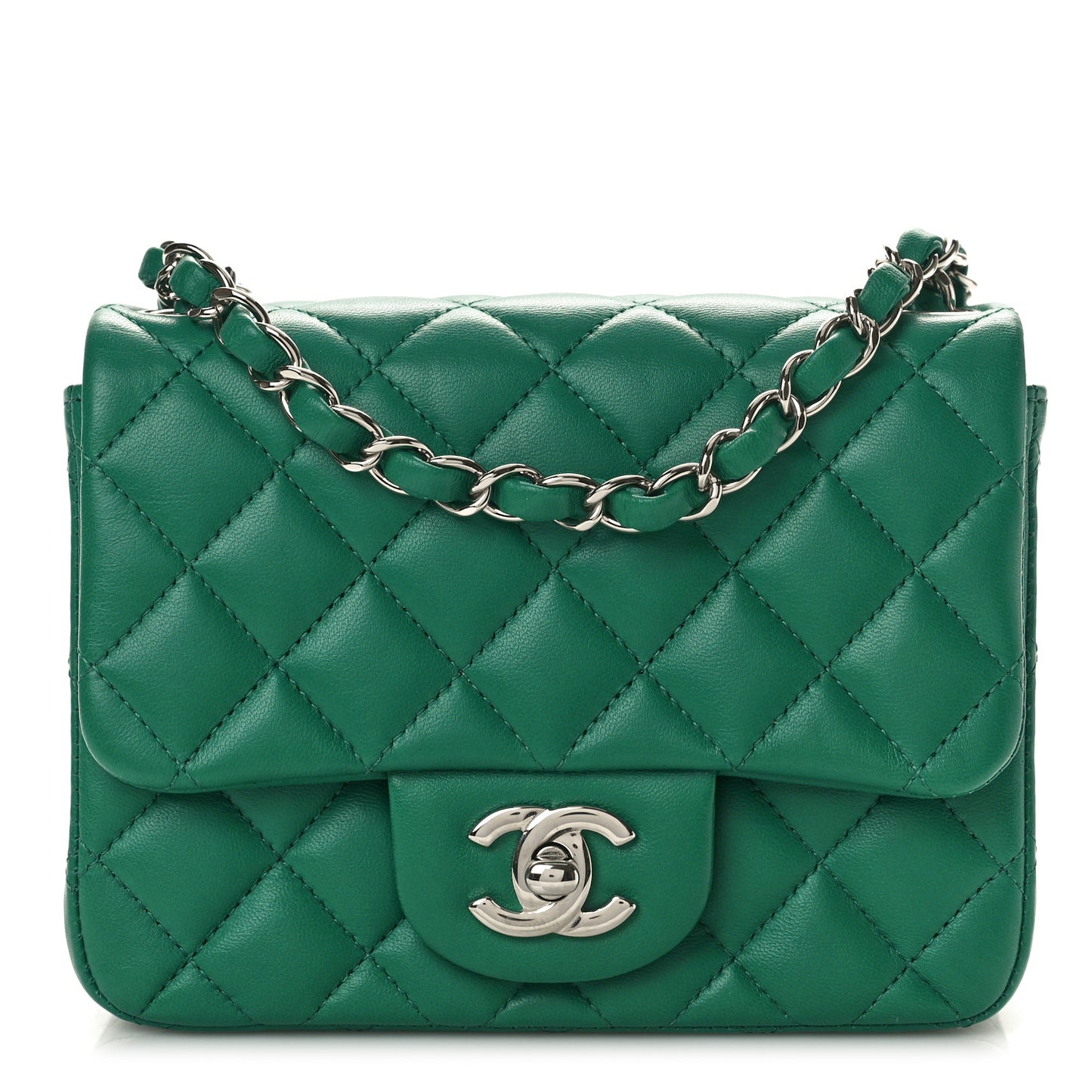 Lambskin Quilted Mini Square Flap Green