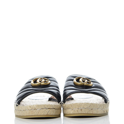 Gucci Nappa Matelasse GG Marmont Espadrille Slide Sandals 37.5 Black 2 of 9