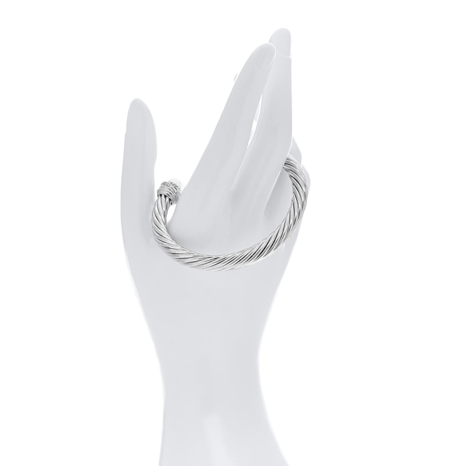 David Yurman Sterling Silver Diamond Cultured Pearl 7mm Crossover Bracelet 2 of 4