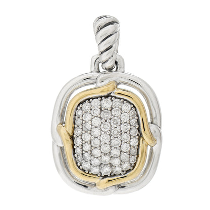 David Yurman Sterling Silver 18K Yellow Gold Diamond Pave 14mm Labyrinth Pendant 1 of 4
