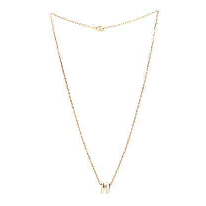 Hermes Lacquered Gold Mini Pop H Pendant Necklace White 2 of 5