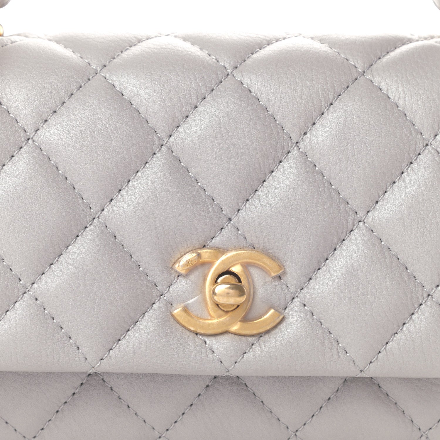 Chanel Calfskin Quilted Top Handle Flap Light Grey 8 of 12