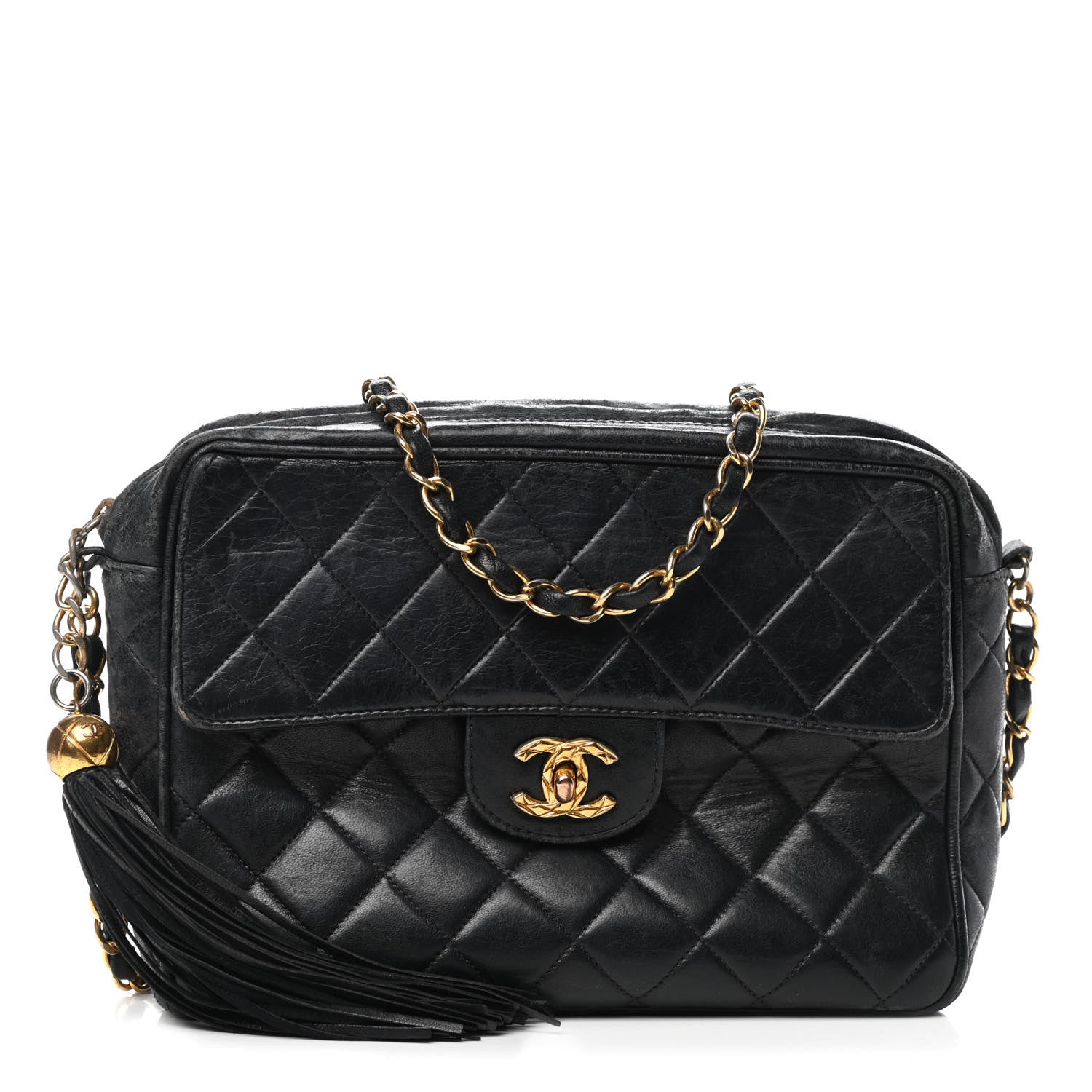 Chanel Lambskin Quilted Tassel Flap Camera Case Black 1 of 5
