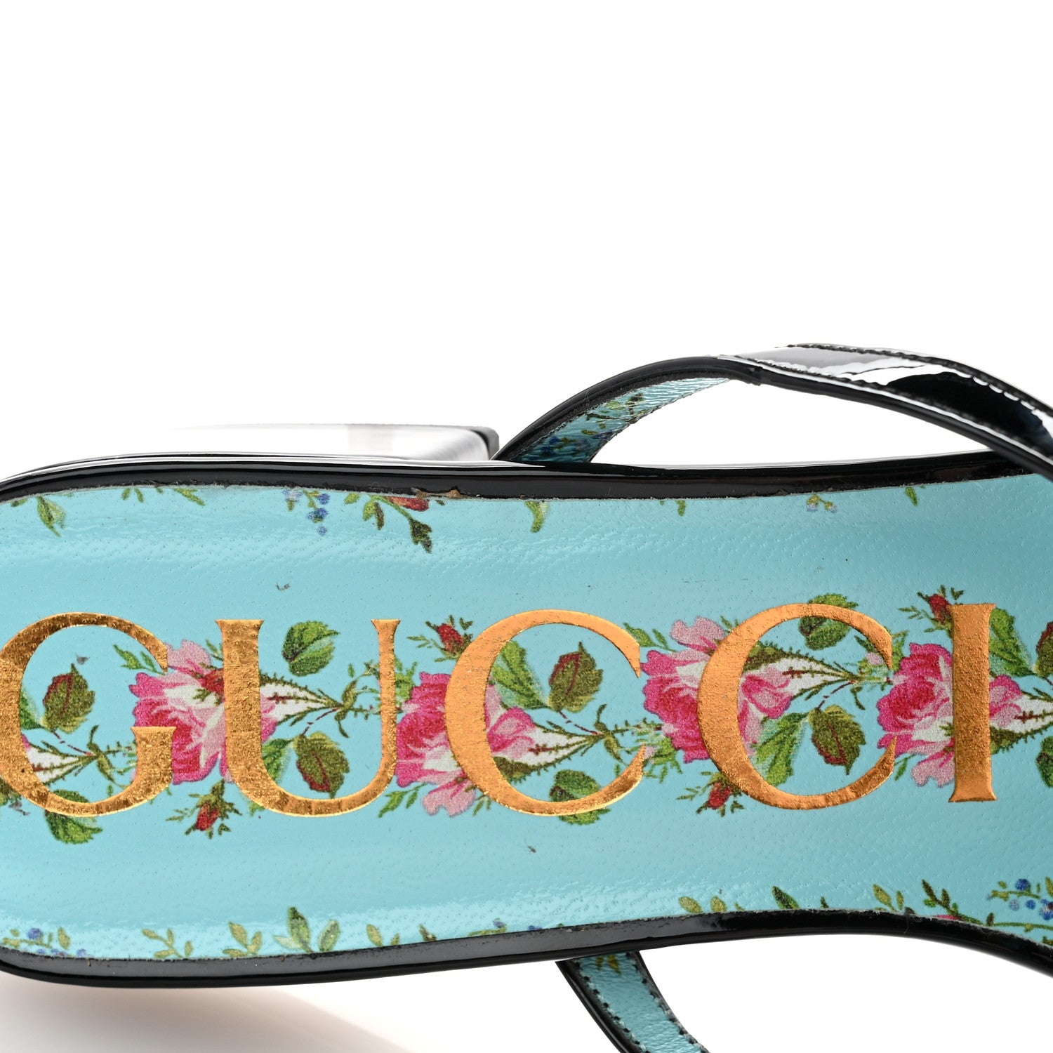 Gucci Patent Calfskin Bee Thong Sandals 37.5 Black 7 of 8