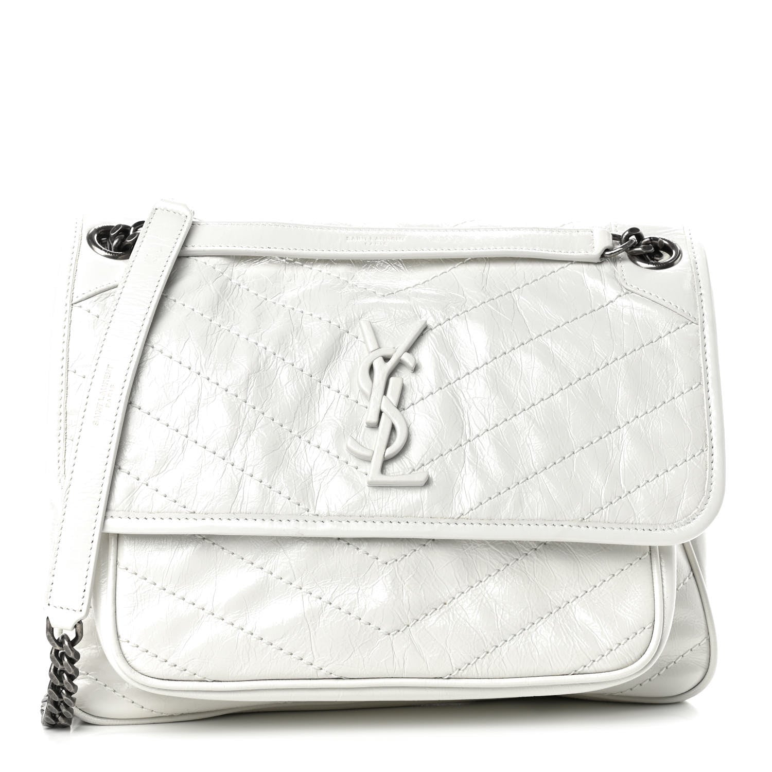 Saint Laurent Crinkled Calfskin Matelasse Monogram Medium Niki Chain Satchel Pearl White 1 of 10