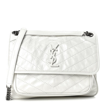 Saint Laurent Crinkled Calfskin Matelasse Monogram Medium Niki Chain Satchel Pearl White 1 of 10
