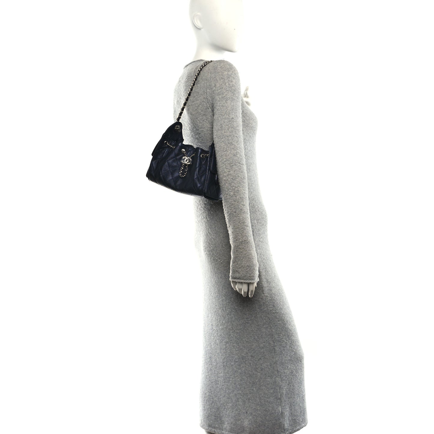 Metallic Caviar Quilted Mini Chanel 25 Handbag Dark Blue